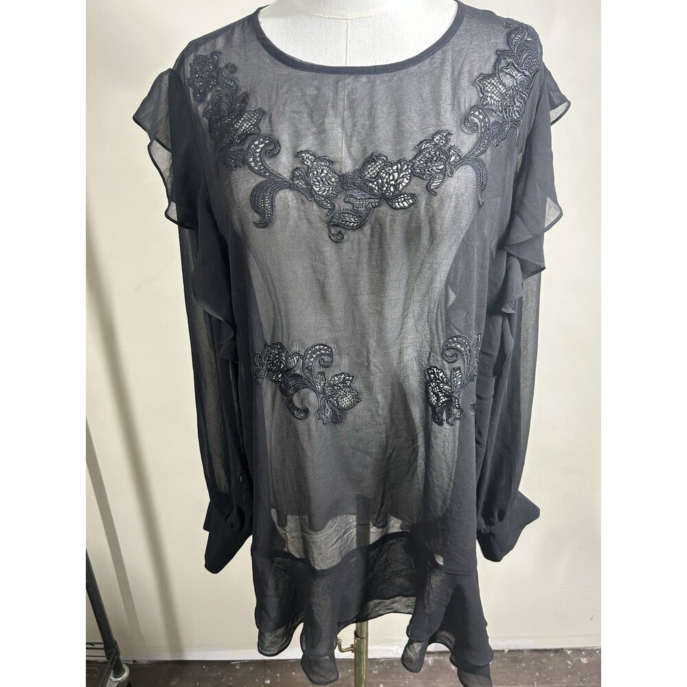 White House Black Market Womens Tunic Black Size 14 Sheer New 161